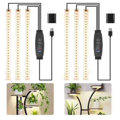 8.6'' LED Grow Light Strips, Full Spectrum 3500K Grow Lights for Indoor Plants, 3 Head with 3/9/12H Timer, 10 Dimmable Levels, Suitable for Seedling, Succulent, Plant Shelf and Greenhouse, 2-Pack - color: 3 Head 2 Pack