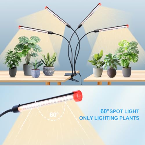 FECiDA Gamechanger 2026 36 Watt Power Draw, NO Need Adapter, 4Head Strong Clip Grow Lights for Indoor Plants with 4/8/12/16/20H Timer, LED Plant Growing Lamps for Houseplants, Bonsai, Seed Starting - size: Clip-4Head-36W