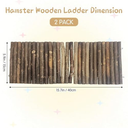 Hamiledyi 2 PCS Natural Wood Hamster Bridge, Bendable Climbing Ladder Small Animal Cage Accessories for Dwarf Hamster, Gerbils, Mice, Sugar Glider (15.7×5.9 in) - size: 15.7" × 5.9" (2 pcs)