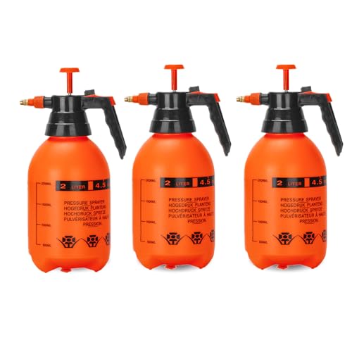 3 Pack 2L Handheld Garden Pressure Sprayer with Adjustable Brass Nozzle | 12 Inch Plant Mister Sprayer for Indoor Houseplants, Lawn Watering, Household Cleaning, Patio & Garden Maintenance - color: 2L-Organge-3PCS