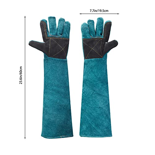 AOWPFVV Animal Handling Gloves Bite Proof for Dogs,Cats, 23.6in Large | Falconry,Birds,Snake,Reptile,Vets, Groomers & Animal Control - color: Dark Green +Black Padding Size Large 23.6in