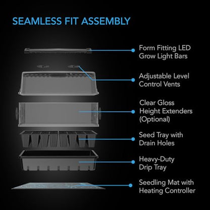 AC Infinity Heavy-Duty Humidity Dome 5x8 Germination Kit with Waterproof Seedling Mat, Full Spectrum LED Grow Light Bars, Samsung LM301H EVO Diodes, Vented Extension Panels, for Seed Starting | Full Spectrum LED Grow Light Bars w/Samsung LM301H EVO LEDs,