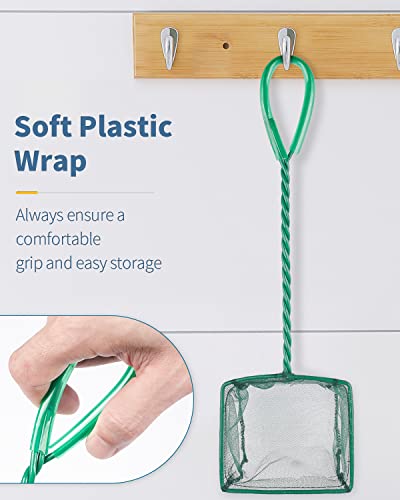 Pawfly Aquarium Fish Net with Braided Metal Handle Square Net with Soft Fine Mesh Sludge Food Residue Wastes Skimming Cleaning Net for Fish Tanks Small Koi Ponds and Pools - style: 4 Inch