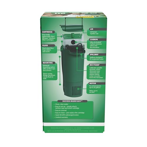 Tetra ReptoFilter, Terrarium Filtration, Keeps Water Clear | For Waterfalls and Turtle, Newt & Frog Terrariums Up To 20 Gallons, 3-Stage Filtration Helps Keep Water Clear & Removes Odors - size: 90 GPH