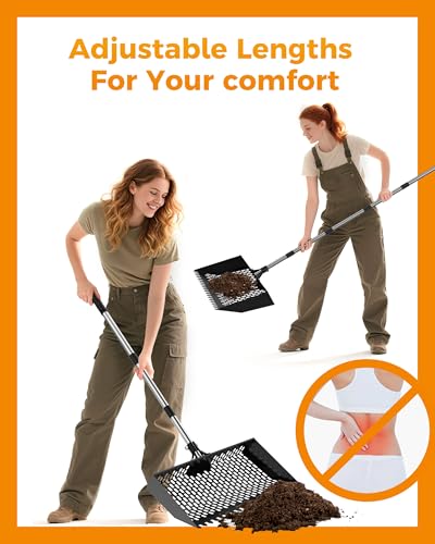 15 inches Large Chicken Poop Scooper & Rake 2-in-1, Adjustable Chicken Coop Pooper Shovel (37 to 77"), Sifting Litter Shovel Scoop for Chicken Coop/Goat Stall/Stable Cleaning Tool - size: New Style - 15 inch