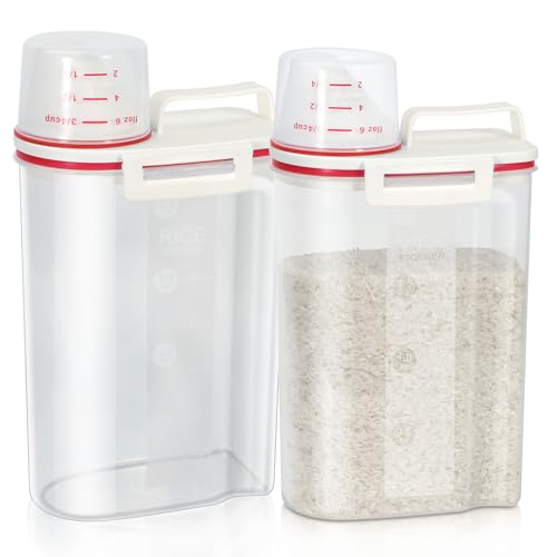 TBMax 2 Pack Rice Storage Containers 4 Lbs, Small Rice Dispenser with Measuring Cup, Cereal Containers Flour Bin, Kitchen Food Storage Container and Pantry Organizers, Pet Dog Cat Food Dispenser - color: Red & Red