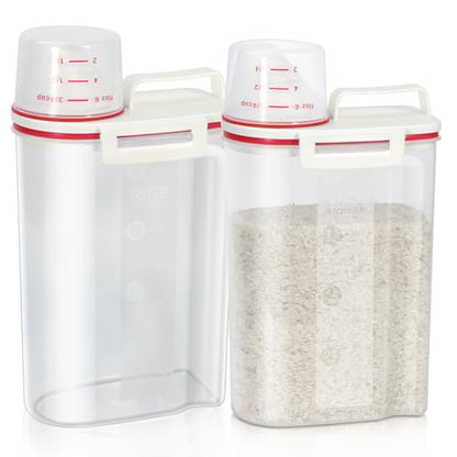 TBMax 2 Pack Rice Storage Containers 4 Lbs, Small Rice Dispenser with Measuring Cup, Cereal Containers Flour Bin, Kitchen Food Storage Container and Pantry Organizers, Pet Dog Cat Food Dispenser - color: Red & Red