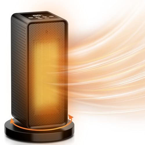 Magshion Electric Space Heater with 90° Oscillation, PTC Fast Heating Room Small Heater with 12H Timer, Tip-Over & Overheat Protection for Quiet Office Room Desk Home - size: Square - 1200W - Button