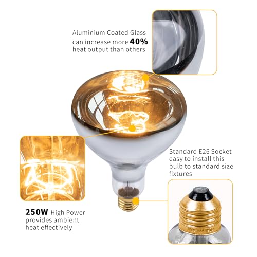 Heat Lamp Bulb, 250 Watt Heating Light Bulbs for Bathroom Ceiling, Shower, Food, Plants - 4 Pack - size: 4 Pack