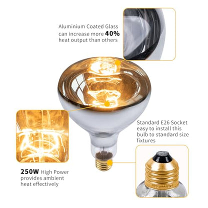 Heat Lamp Bulb, 250 Watt Heating Light Bulbs for Bathroom Ceiling, Shower, Food, Plants - 4 Pack - size: 4 Pack
