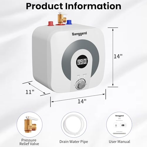 4 Gallon Electric Water Heater, 1500W 110V Mini Tank Under Sink Instant Hot Water Heater with Pressure Relief Valve, Digital Display for Kitchen, RV, Laundry, Food Truck - size: 4.0 Gal