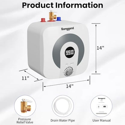 4 Gallon Electric Water Heater, 1500W 110V Mini Tank Under Sink Instant Hot Water Heater with Pressure Relief Valve, Digital Display for Kitchen, RV, Laundry, Food Truck - size: 4.0 Gal
