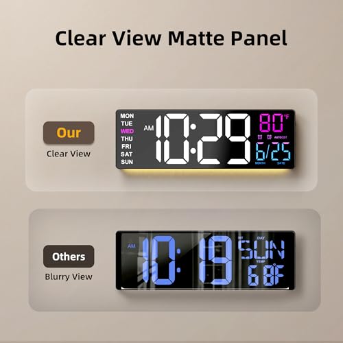 EASYERA 16.5" Large Digital Wall Clock with Low-Glare Display, 10 RGB Modes | BT Sync, Auto DST, Adjustable Brightness, Dual Alarms, Remote Control, Temperature for Living Room, Classroom, Home, Office