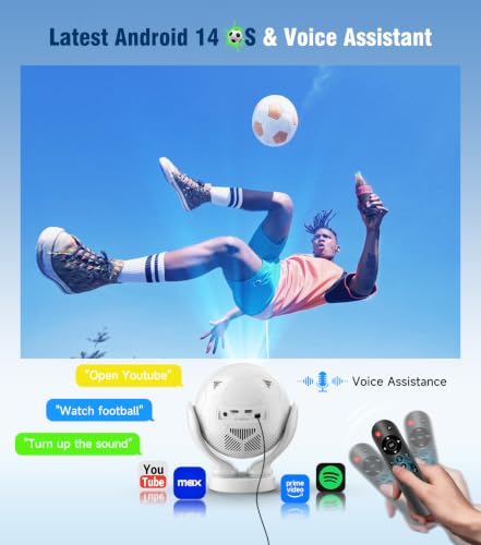 Smart Projector with Wifi and Bluetooth, Native 1080P 4K Support Projector | 400 ANSI, Android 14, Electric Focus Auto Keystone, Portable Mini Projector for Home Outdoor, Phone, Laptop, PS5 Compatible