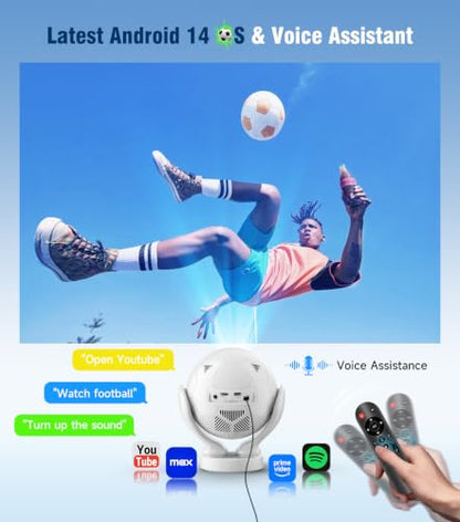 Smart Projector with Wifi and Bluetooth, Native 1080P 4K Support Projector | 400 ANSI, Android 14, Electric Focus Auto Keystone, Portable Mini Projector for Home Outdoor, Phone, Laptop, PS5 Compatible