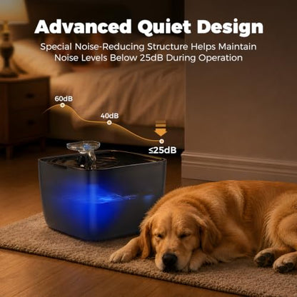 Pet Water Fountain for Large Dogs & Cats, 7L/1.84Gal, Quiet Automatic Pump | Large dog water bowl dispenser for multi-pet households,easy to clean,visible water level, no spill, recirculating system