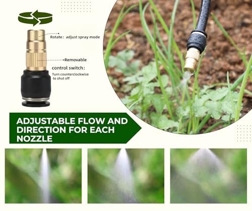5pk Brass Misting Nozzles Tee 16 inch 360 Degree Adjustable Copper Sprayer, Compatible with1/4 trubing Hose Watering Plant Drip Irrigation Pneumatic Fittings Connection for Watering Garden（16inch） - color: 16inch-360 Misting Nozzles