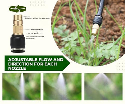 5pk Brass Misting Nozzles Tee 16 inch 360 Degree Adjustable Copper Sprayer, Compatible with1/4 trubing Hose Watering Plant Drip Irrigation Pneumatic Fittings Connection for Watering Garden（16inch） - color: 16inch-360 Misting Nozzles