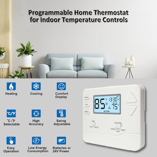 Programmable Thermostat for Home, 5-1-1 Day Programmable Digital Energy-Saving Thermostat，Multi-Stage, 2 Heat/2 Cool, Advanced Thermostat for Enhanced Home HVAC Systems，White Backlight - color: White