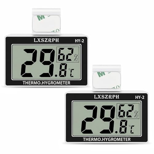 2packs Accurate Reptile Thermometer Hygrometer, Self‑Adhesive Digital Temperature Humidity Meter with ℃/℉ Switch, Mini LCD Gauge for Terrarium Vivarium Bearded Dragon Tank Accessories (2packs)