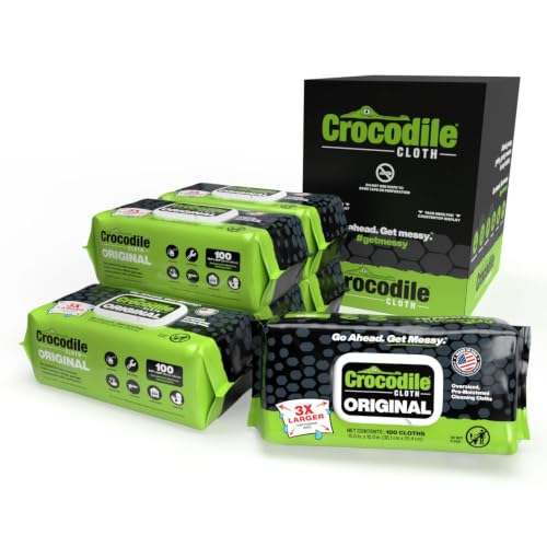 Crocodile Cloth Original Heavy-Duty Hand & Tool Wipes, 6 Packs, 600 Count | Multi-Surface, Water-Based, Safe on Skin, 15" x 10" - size: 100Count (Pack of 6)