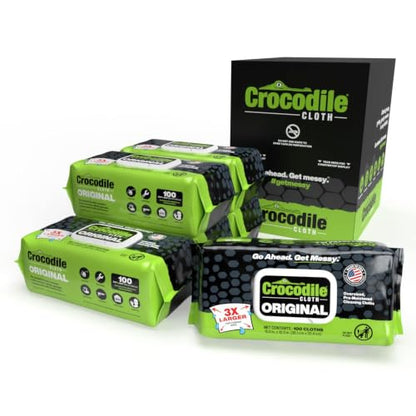 Crocodile Cloth Original Heavy-Duty Hand & Tool Wipes, 6 Packs, 600 Count | Multi-Surface, Water-Based, Safe on Skin, 15" x 10" - size: 100Count (Pack of 6)