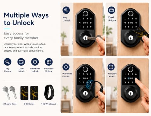 Fd001 Fingerprint Door Lock,Keyless Entry Deadbolt Lockwith Touchscreen Keypad,Auto Lock,Smart Locks for Front Door,with 2 Keys 2 Ic Cards,Easy Installation,Matte Black