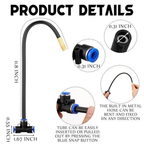 Zonon 10 Pcs Brass Misting Nozzles Tee with 12" Built in Hose for 0.32"/8 mm Tubing 360 Degree Rotation Adjustable Water Mister Nozzle Thread Sprayer Misting Part Accessories for Patio Outdoor Cooling - size: 12 Inch
