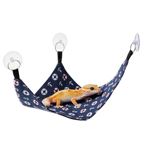 Bearded Dragon Hammock Swing, Hanging Reptile Bed Lounger for Lizard Terrarium Gecko, Suction Cup Tank Accessory for Glass or Acrylic