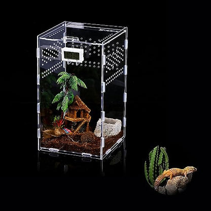 BigKing 2 Packs Reptile Feeding Box, Acrylic Reptile Terrarium Enclosure, Insect Breeding Case, Reptiles Habitat Terrarium for Small Tree Dwelling Reptiles & Amphibians Like Gecko and Frog
