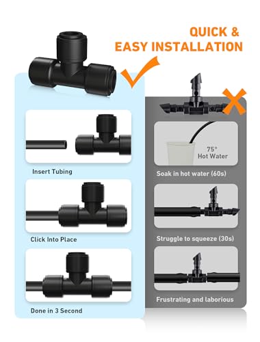 EVOULTES 45 Pcs 1/4" Drip Irrigation Quick Connect Kit, Leak Free Tubing Fittings, Easy Install Durable Connectors for 1/4 Inch Drip System (10 Tee, 10 Elbow, 10 Coupling, 10 Cap, 5 Valve) - size: 45PCS 1/4" Connector Fittings Kit
