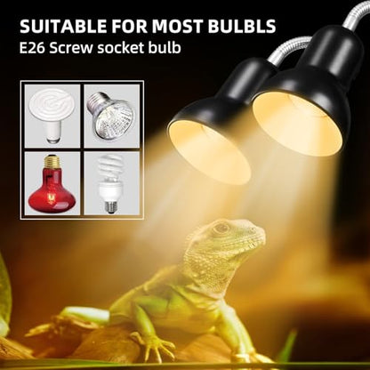 Reptile Heat Lamp, Turtle Lamp with Cycle Timer,Dual-Head UVA UVB, Heat Lamp for Lizard Reptiles,Bearded Dragon Hermit Crab Snake Turtle Basking Light, Separate Control Heat Lamp Bulb - color: Dual-head Lamp With Timer & Speaker