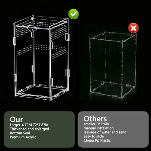 Acrylic Jumping Spider Enclosure, Small Reptile Insect Terrarium, Spider Tank with Magnetic Door & All-Side Vent, Pre-Assembled Habitat for Spiderling, Mantis, Tarantula, Snail 7.8" * 4.7" * 4.7