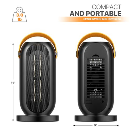 Magshion Portable Electric Heater Small Mini Heaters Indoor Use, 3 Modes Thermostat, 12h Timer Portable Personal Heater PTC Rapid Heater Quick Safety Heating for Office Room Desk Home - size: Round - 1200W - Button