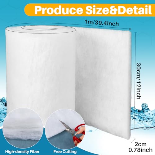 RAINFLOW Aquarium Filter Media Pad - White Filter Floss, 39.4 x 11.8 Inch | Water Polishing Pad, Aquarium Filter for Fish Tanks, Ponds, Garden, Saltwater & Freshwater, Turtle Tanks & Plant Filters
