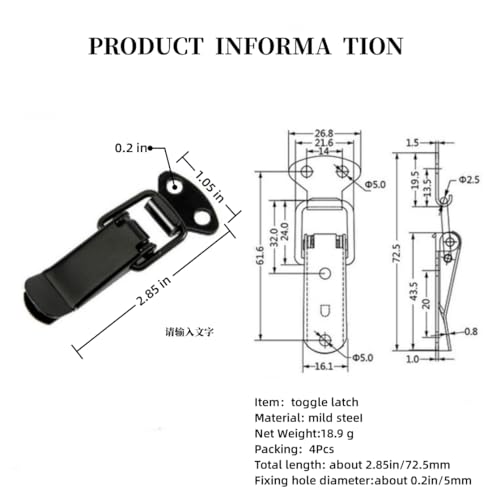 Latch Black Toggle Latch, Steel Spring Loaded Toggle Latch, Black Catch Hasp Clamp Clip Lock with for Cabinet, Wooden Case, Box(4 Pcs)