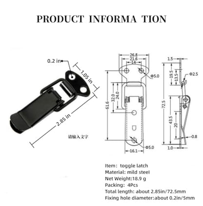 Latch Black Toggle Latch, Steel Spring Loaded Toggle Latch, Black Catch Hasp Clamp Clip Lock with for Cabinet, Wooden Case, Box(4 Pcs)