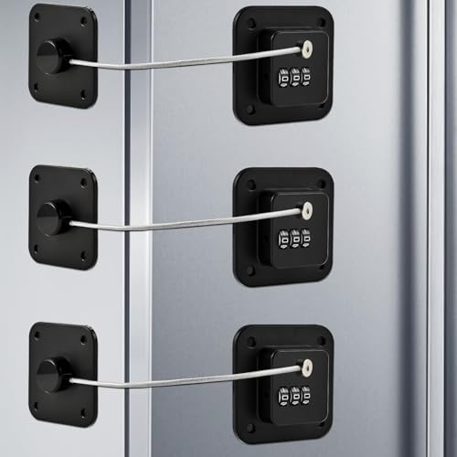 3 Pack Fridge Lock for Kids, Traceless Refrigerator Lock for Adults | Child Proof Cabinet Locks Baby Proofing, Drawer Freezer Locks for Fridge Refrigerator (Black)