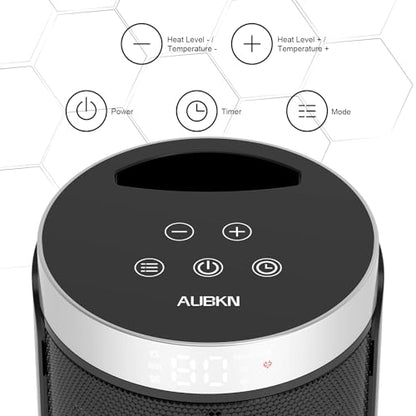 Space Heater, AUBKN Small Portable Electric Heaters for Indoor Use with Thermostat and Remote,12H Timer, 5 Mode, 1500W PTC Ceramic Fast Safety Heat for Home Office Bedroom