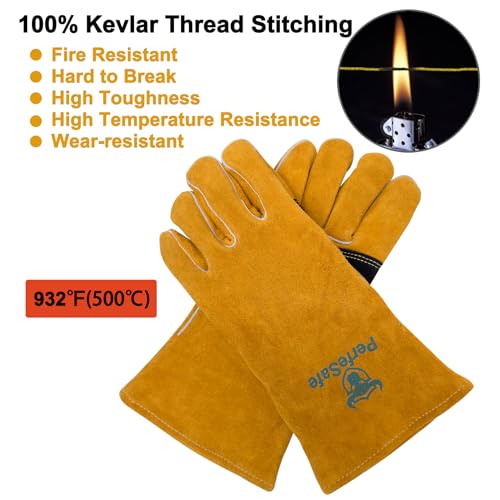 Welding Gloves Heat Resistant Leather Fire Gloves 14 In Yellow | Welders Gloves for MIG TIG Stick, Grill Gloves Mitts for BBQ,Oven,Forge,Fireplace,Fire Pit,Furnace,Wood Stove,Dry Ice,Baking - color: 14 Inches Yellow