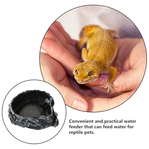 Reptile Water Bowl and Food Feeder, Bark Texture Design, Sturdy Water Container for Tortoise and Lizard Habitat, Suitable for Geckos and Amphibians