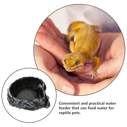 Reptile Water Bowl and Food Feeder, Bark Texture Design, Sturdy Water Container for Tortoise and Lizard Habitat, Suitable for Geckos and Amphibians