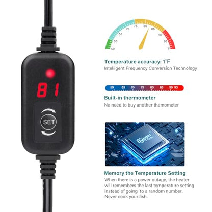 hygger Submersible Aquarium Heater, 100W 150W 200W 300W Adjustable Fish Tahk Heater with Temperature Controller, LED Display, Small Aquarium Betta Heater for up to 20/26/40/48 Gallons - size: 300W