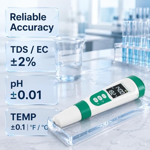 5 in 1 Water Quality Tester, Digital pH TDS EC Salinity Temperature Meter with Backlit LCD & ATC, Portable Pen Test Kit for Hydroponics Aquarium Fish Tank Pool Spa Drinking Water