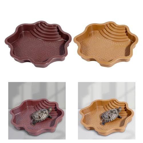 Extra Large Reptile Bathing Pool Reptile Feeding Dish Water Bowl with Ramp Aquarium Ornament for Gecko, Snake, Turtle, Bearded Dragon, Lizard Bath (Brown-red) - color: Brown-red