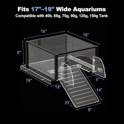 Turtle Basking Platform Extra Large for 17-19in Wide 40 Breeder 75 Gal Tank | Acrylic Basking Platform for Aquatic Turtles, One-piece Base& 4 Pillars Supports, Non-Slip Stepped Ramp, Anti-escape Barriers - size: Extra Large