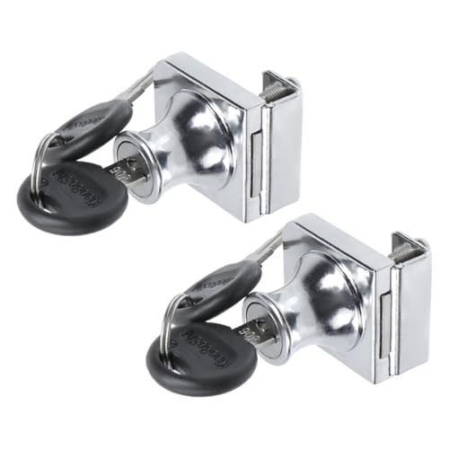 Glass Showcase Lock, Chrome Rectangular, 1.38x1.26 Inch, 2 Sets | No Drill Installation, Key Different, Fits 0.2-0.3 Inch Glass, Zinc Alloy, For Display Cabinets Jewelry Cases - color: Chrome, size: 1.38 x 1.26 Inch, style: Key Different - Door to Board
