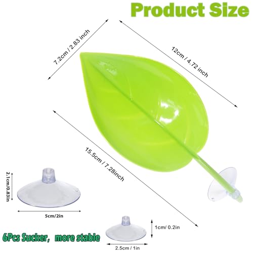 KABASI 3 Pack Plastic Leaf Platform with 6pcs Suction Cups for Reptile Frog | Leaf-Shaped Reptile Basking Resting Spot Habitat Decorations, Tree Frog Tank Accessories for African Dwarf Amphibian, Green