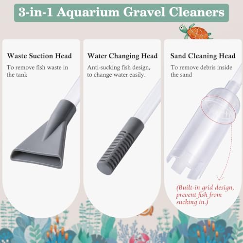 AOZU 3-in-1 Aquarium Vacuum Gravel Cleaner, Adjustable Fish Tank Siphon Cleaner, Aquarium Water Changer and Sand Washer Kit with Hand Siphon Hose & Extension Tube - size: Large