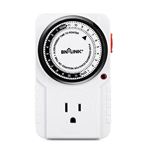 BN-LINK 24-Hour Heavy Duty Mechanical Timer Outlet,Indicator Light, 3-Prong | 15-min intervals; Indoor Plug-in Timer for Christmas Decoration, Aquarium, Grow Light, Home Appliances, ETL,1875W/15A,1-Pack - size: 1 Pack